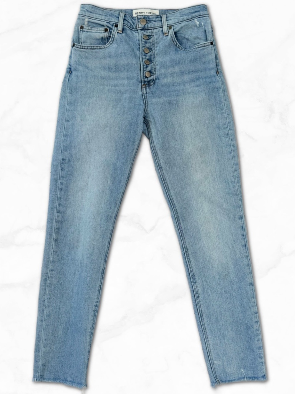 Aritzia Denim Forum Yoko High Rise Slim Jeans 26 Light Wash Button Fly Raw Hem